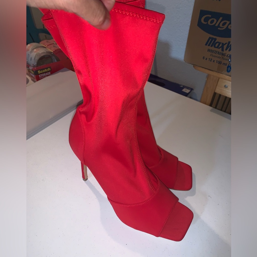 Red Ankle Open Toed Bootie